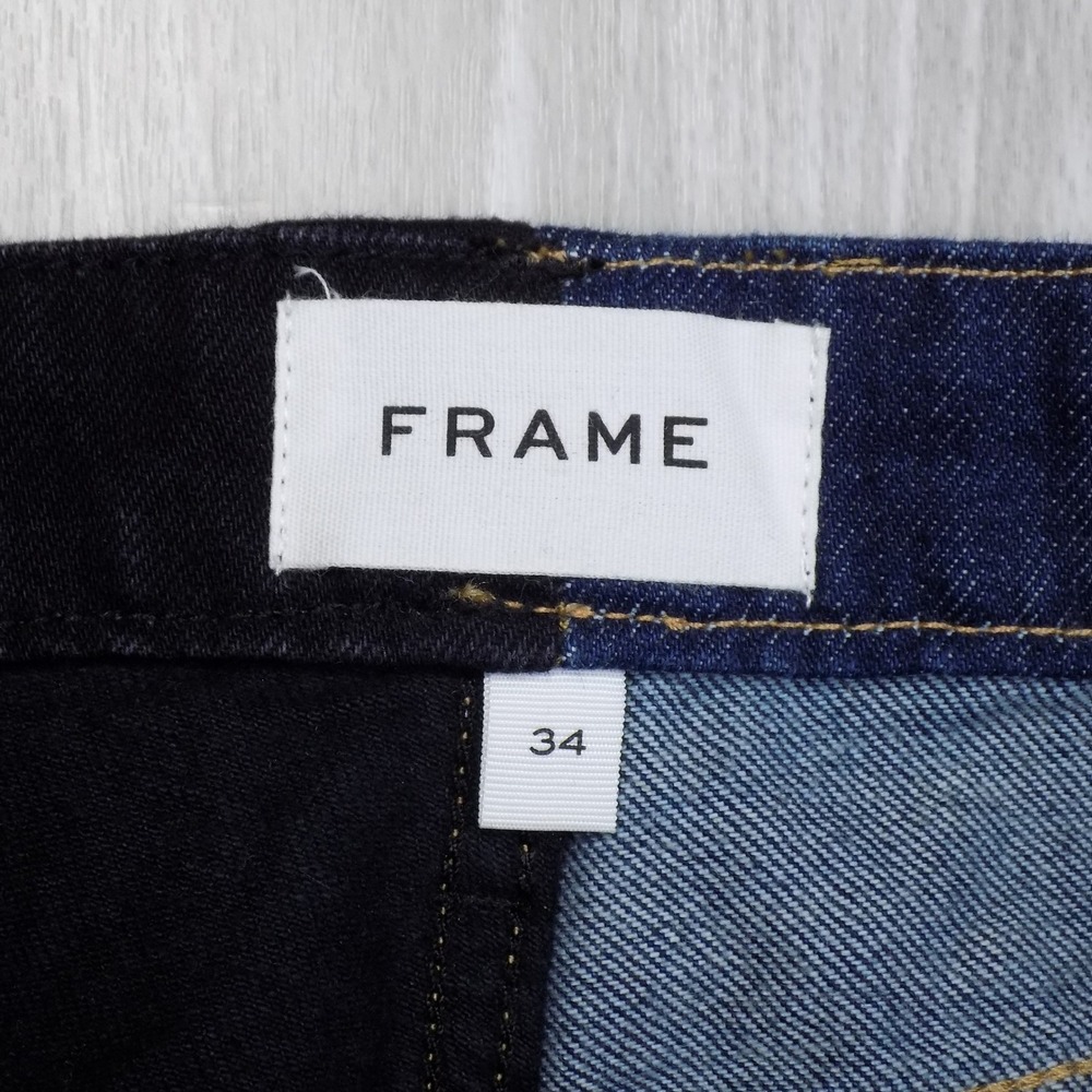 FRAME Le Jane Dell Noir High Rise Two-Tone Split Leg Jeans Womens 34 Blue Black - Picture 7 of 9